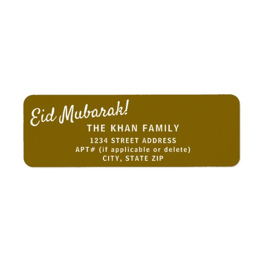 Eid Mubarak Gold Retour Adres Sticker Label (Voorkant)