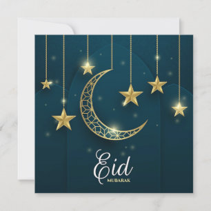 Eid Mubarak Golden moon en sterren Feestdagenkaart