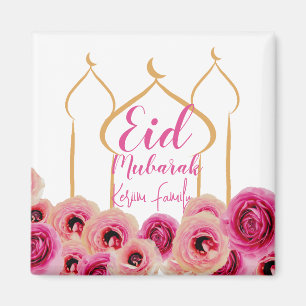 Eid Mubarak Golden Mosque Rose Blossom Purple Magneet