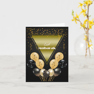 Eid Mubarak Goud en Zwarte Confetti en Ballonnen Kaart