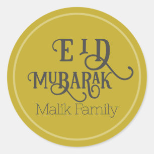 Eid Mubarak Gouden Kleur Gepersonaliseerd Ronde Sticker