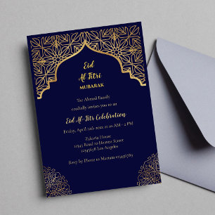 Eid Mubarak Gouden Mandala Marineblauwe Feestdag Kaart