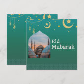 Eid Mubarak Green en Blue met  tekst Kaart (Voorkant / Achterkant)