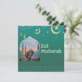 Eid Mubarak Green en Blue met  tekst Kaart (Staand voorkant)