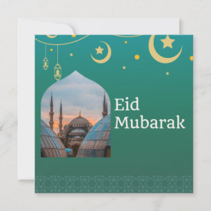 Eid Mubarak Green en Blue met tekst Kaart