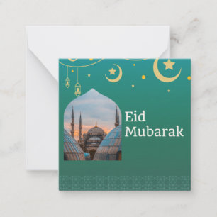 Eid Mubarak Green en Blue met tekst Notitiekaartje
