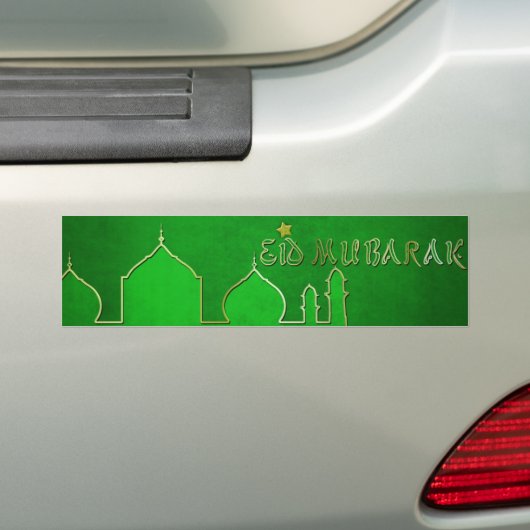 Eid Mubarak Green Gold Mosque Bumpersticker (Op auto)