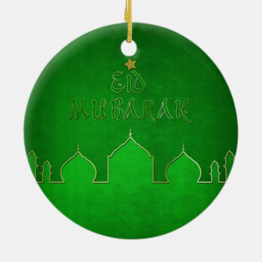 Eid Mubarak Green Gold Mosque Keramisch Ornament (Achterkant)