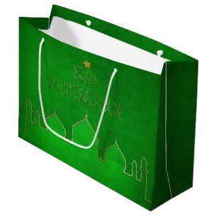Eid Mubarak Green Gold Mosque Large Cadeautasje