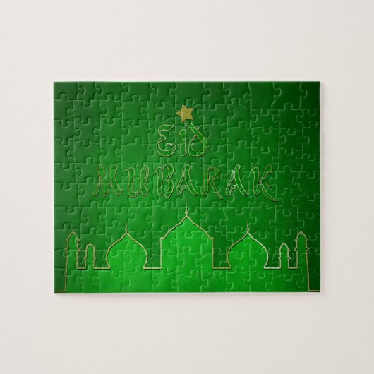 Eid Mubarak Green Gold Mosque Legpuzzel (Horizontaal)