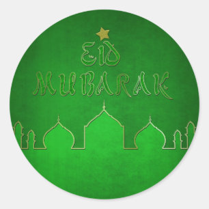 Eid Mubarak Green Gold Mosque Ronde Sticker