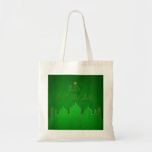 Eid Mubarak Green Gold Mosque Tote Bag
