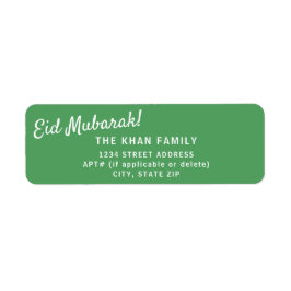 Eid Mubarak Green Retour Adres Sticker Label