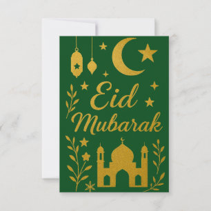 Eid Mubarak - Groene en gouden moskee bloemen Kaart