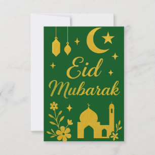 Eid Mubarak - Groene en gouden moskee bloemen Kaart