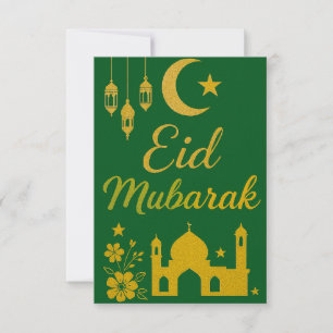 Eid Mubarak - Groene en Gouden Moskee Bloemen Kaart
