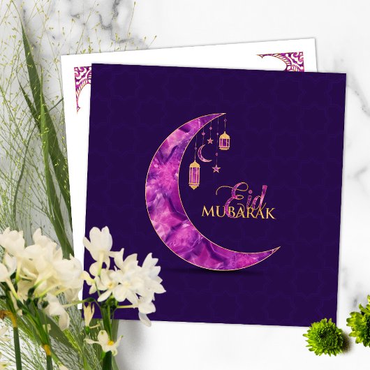 Eid Mubarak - Happy Eid - Amethyst Crescent Feestdagenkaart
