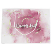 Eid Mubarak/Happy Eid Gift Bag Pink Marble Script Groot Cadeauzakje (Voorkant)