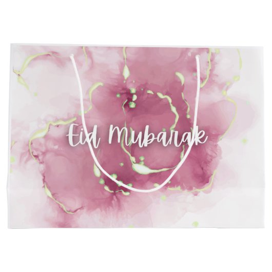 Eid Mubarak/Happy Eid Gift Bag Pink Marble Script Groot Cadeauzakje (Achterkant)