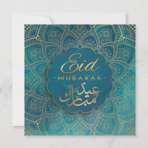 Eid Mubarak   Happy Eid Golden Calligraphy Mandala Feestdagenkaart