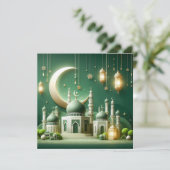 Eid Mubarak Islamitische lantaarn Halve ster Groen Feestdagenkaart (Staand voorkant)