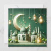 Eid Mubarak Islamitische lantaarn Halve ster Groen Feestdagenkaart (Voorkant)