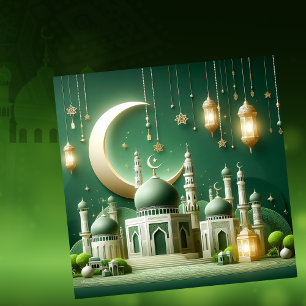 Eid Mubarak Islamitische lantaarn Halve ster Groen Feestdagenkaart