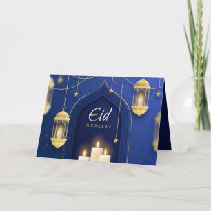 Eid Mubarak Islamitische Lantaarn Ster Kaars Blauw Feestdagen Kaart