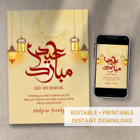 Eid Mubarak Kaart Gouden Halve Maan & Lichtgevende