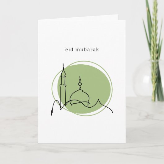Eid Mubarak Kaart | Minimalistische Moskee Line Ar (Voorkant)