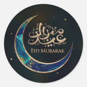 Eid Mubarak - Marmer en Goud Ronde Sticker