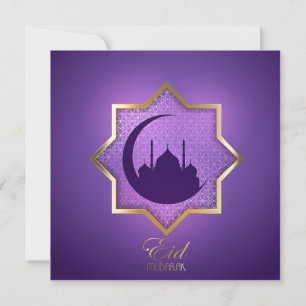 Eid Mubarak Moskee Halve Maan Ster Paars Goud Feestdagenkaart