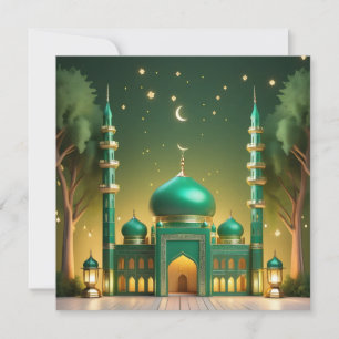 Eid Mubarak Moskee Halve sterren Groen Goud Feestdagenkaart