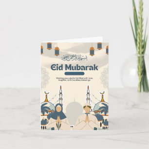 Eid Mubarak Moskee Lantaarn Illustratie Kunst Feestdagen Kaart