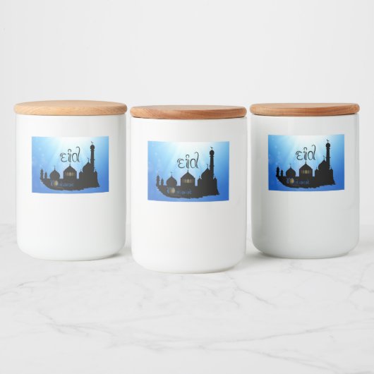 Eid Mubarak-moskee met Typografie Voedselcontainer Etiket (Flessen)
