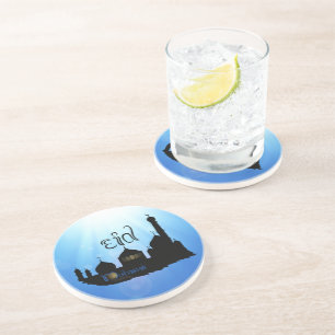 Eid Mubarak-moskee met Typografie Zandsteen Onderzetter