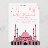 Eid Mubarak Moskee Roze Feestdagenkaart (Voorkant / Achterkant)