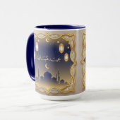 Eid Mubarak Mosque Skyline Blue & Gold Mug Mok (Voorkant links)