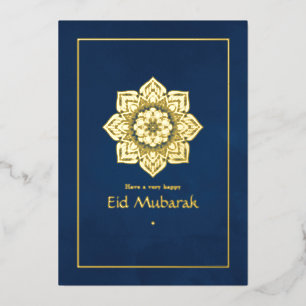 Eid Mubarak Navyblauw en Goud Folie Feestdagenkaart