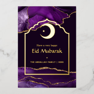 Eid Mubarak Paars en Gold Agate Folie Feestdagenkaart