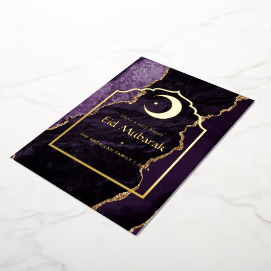 Eid Mubarak Paars en Goud Agaat Folie Feestelijke  Folie Feestdagenkaart (Gedraaid)