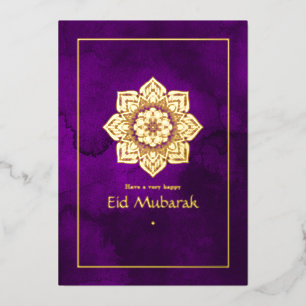 Eid Mubarak Paars en Goud Folie Feestdagenkaart
