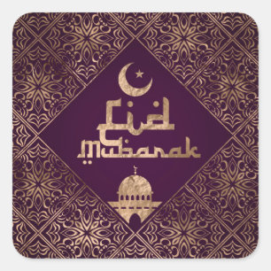 Eid Mubarak - Paars en gouddeklaag Vierkante Sticker