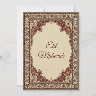 Eid Mubarak Perzisch tapijtontwerp rood en beige Feestdagenkaart