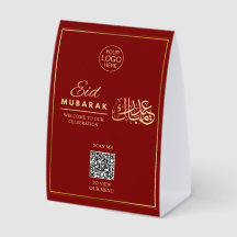 Eid Mubarak QR-code tafelkaart rood goud islamitis