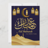 Eid Mubarak Ramadan Elegant modern blauw goud Feestdagenkaart (Voorkant)