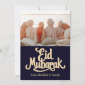 Eid Mubarak Ramadan Elegante foto blauw goud Feestdagenkaart (Voorkant)