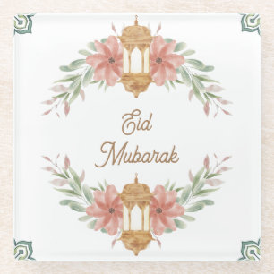 Eid Mubarak Ramadan Mubarak Bloemenkrans Lamp Glazen Onderzetter