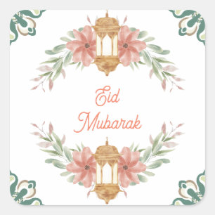 Eid Mubarak  Ramadan Mubarak  Bloemenkrans Lamp  Vierkante Sticker