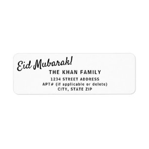 Eid Mubarak Retour Address Sticker Label